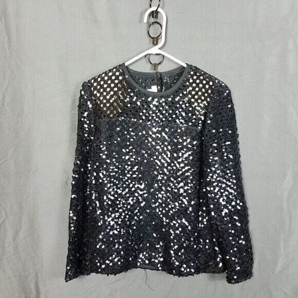 Vintage Three Flaggs Small Black Sequin Long Sleeve  Blouse Read Measurements - Picture 1 of 12